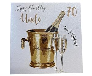 WHITE COTTON CARDS "Champagne Bucket, Uncle 70 Happy Birthday Handmade 70th Birthday Card, White, WBS70-U