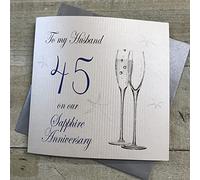 WHITE COTTON CARDS Champagne Flutes to My Husband On Our Sapphire Handmade 45th Anniversary Card, White, P45H,16cm x 16cm