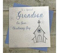 WHITE COTTON CARDS Christening Grandson NEW