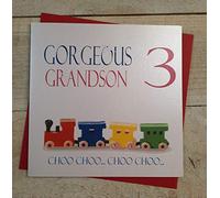 WHITE COTTON CARDS Code N215-GS3 Train Set Gorgeous Grandson 3 Choo..Choo..Choo..Choo Handmade 1st Birthday Card