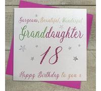 white cotton cards Gorgeous, Beautiful, Wonderful Granddaughter Happy 18, Handmade Large 18th Birthday Card (Code N21G-18), 16cm x 16cm