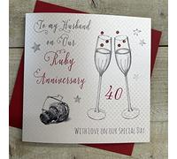 White Cotton Cards To My Husband On Our Ruby, Handmade 40th Anniversary Card (Code WA40H)