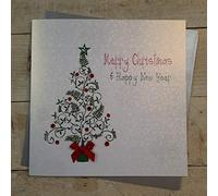 White Cotton Cards Code XFP6 Merry Christmas and Happy New Year Large Handmade Card, Tree