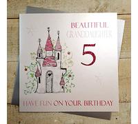 white cotton cards Code XND5-GD Princess Castle Beautiful Granddaughter 5 Have Fun On Your Birthday Handmade 5th Birthday Card