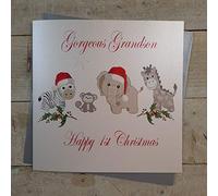 White Cotton Cards Gorgeous Grandson Happy 1st, Handmade Large Christmas Card (Toys,Code xx14-113)