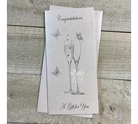 White Cotton Cards Congratulations Money Wallet Champagne Glasses Card, WBW7