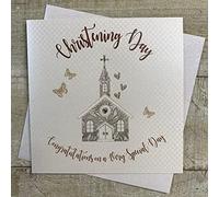 White Cotton Cards CONGRATULATIONS ON YOUR CHRISTENING DAY CHURCH LARGE CHRISTENING CARD, HAND FINISHED (XSS237)
