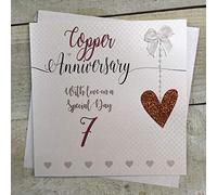 WHITE COTTON CARDS Copper Wedding Anniversary Card With Love on a Special Day 7th Glittered Heart LLA7