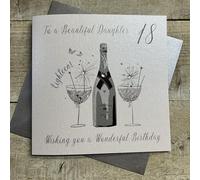 WHITE COTTON CARDS Coupe Glass To A Beautiful Daughter 18" Handmade 18th Birthday Card, White, DS43