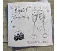 White Cotton Cards "Crystal Anniversary With Love On Your Special Day Handmade 15th Anniversary Card, WA15