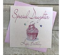 white cotton cards Cupcake Special Daughter Happy Handmade Birthday Card, White, WB188