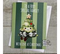 WHITE COTTON CARDS Cute Christmas Tree - Special Family Cartoon Doodlebug Christmas Card (DX45)