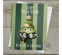 WHITE COTTON CARDS Cute Christmas Tree - Special Friend Cartoon Doodlebug Christmas Card (DX36)