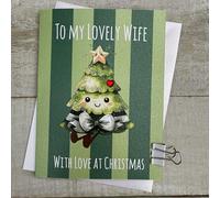 WHITE COTTON CARDS Cute Christmas Tree - Wife Cartoon Doodlebug Christmas Card (DX25)
