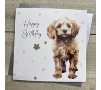 WHITE COTTON CARDS CUTE DOG BIRTHDAY CARD, HANDMADE (S616)