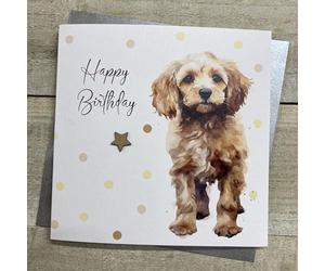 WHITE COTTON CARDS CUTE DOG BIRTHDAY CARD, HANDMADE (S616)
