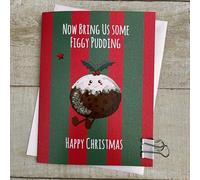 WHITE COTTON CARDS Cute Figgy Pudding Cartoon Doodlebug Christmas Card (DX1)