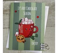 WHITE COTTON CARDS Cute Hot Choc & Mince Pie Cartoon Doodlebug Christmas Card (DX7)