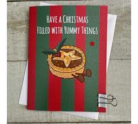 WHITE COTTON CARDS Cute Mince Pie Cartoon Doodlebug Christmas Card (DX5)