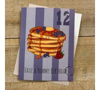 WHITE COTTON CARDS Cute Pancakes Character Boys Birthday Card Age 12. Hand decorated with Gems (DO-A12)