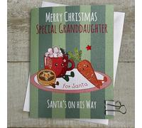 WHITE COTTON CARDS Cute Santa's on his Way Plate - Granddaughter Cartoon Doodlebug Christmas Card (DX20)