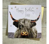 WHITE COTTON CARDS DAD HIGHLAND COW BIRTHDAY CARD, HAND FINISHED (S347-D)