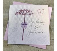 white cotton cards "Dandelion, Happy Birthday to a Lovely Great Grandma 90" Handmade 90th Birthday Card, White, bd49-90