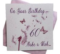 white cotton cards "Dandelion, On Your Birthday 60 Make a Wish… Handmade 60th Birthday Card, White, wb140-60