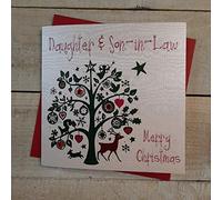 WHITE COTTON CARDS Daughter and Son-in-Law Merry Christmas Handmade Card in Festive Tree Design
