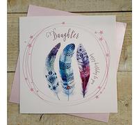 WHITE COTTON CARDS DAUGHTER FEATHERS BIRTHDAY CARD, HAND FINISHED (SP57-D)