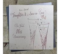 White Cotton Cards Daughter & Son in Law 10th Tin Wedding Anniversary Flutes B108-10-DS,16cm x 16cm