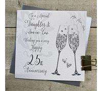WHITE COTTON CARDS Daughter & Son-in-Law 25th Anniversary Card, Silver, Bubbles & Flutes Handmade DT125-DS