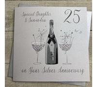 WHITE COTTON CARDS DAUGHTER & SON-IN-LAW - 25TH SILVER ANNIVERSARY CARD, HANDMADE (DAA25-DS)