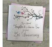 WHITE COTTON CARDS Daughter & Son-in-Law 25th Wedding Anniversary Card Birds and Tree branch
