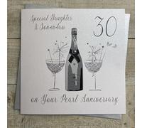 WHITE COTTON CARDS DAUGHTER & SON-IN-LAW - 30TH PEARL ANNIVERSARY CARD, HANDMADE (DAA30-DS)