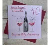 WHITE COTTON CARDS DAUGHTER & SON-IN-LAW - 40TH RUBY ANNIVERSARY CARD, HANDMADE (DAA40-DS)