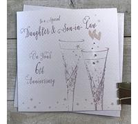 White cotton cards Daughter & Son in Law 6th Iron Wedding Anniversary Flutes