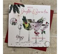 WHITE COTTON CARDS DAUGHTER & SON-IN-LAW COCKTAILS CHRISTMAS CARD - HAND FINISHED (C25-43)