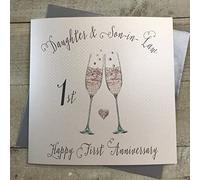 WHITE COTTON CARDS Daughter & Son-in-Law First Anniversary Card Wedding Flutes 1st XSS260-1