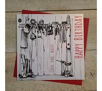 white cotton cards E126"Tools Happy Birthday" Handmade Birthday Card, red|pink|black|brown|beige