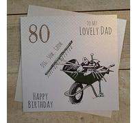 white cotton cards ED80"Wheelbarrow to My Lovely Dad Happy Birthday" Handmade 80Th Birthday Card, grey|black|beige|green,16cm x 16cm