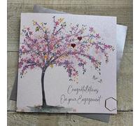 WHITE COTTON CARDS ENGAGEMENT CARD - PRETTY TREE DESIGN. HAND FINISHED (DP101)