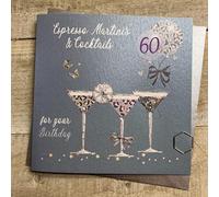 WHITE COTTON CARDS ESPRESSO MARTINI'S & COCKTAILS 60TH BIRTHDAY CARD, HAND FINISHED (DG11-60)