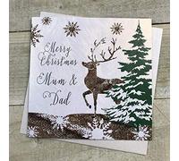 WHITE COTTON CARDS F3-MD"Merry Christmas Mum & Dad" Handmade Christmas Card"