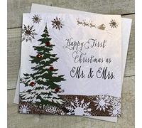 WHITE COTTON CARDS F5-1MM""Happy First Christmas as Mr & Mrs"" Handmade Christmas Card"