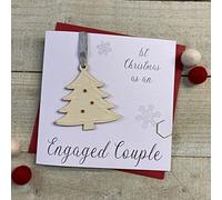 WHITE COTTON CARDS First as Engaged Couple - Christmas Tree Glittered Wooden Bauble (XB1-1ENG) Handmade