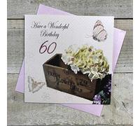 white cotton cards Flower Box, Have A Wonderful 60" Handmade 60th Birthday Card, White, bd175-60