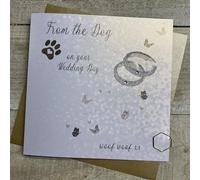 WHITE COTTON CARDS FROM THE DOG, ON YOUR WEDDING DAY WEDDING CARD, HAND FINISHED (D253)
