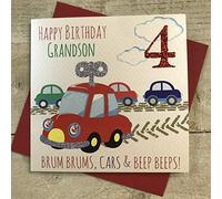 WHITE COTTON CARDS G82-4GS "Happy Birthday Grandson 4" Handmade 4th Birthday Card