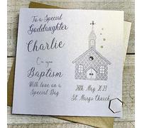 WHITE COTTON CARDS GODDAUGHTER PERSONALISED BAPTISM CARD, CHURCH DESIGN, HAND FINISHED (X) P23-15-B-GODD